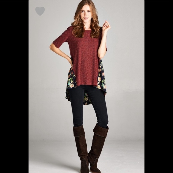 ❌LAST ONE❌ Burgundy Melange Rib Knit Top Size Large NWT - Picture 5 of 7